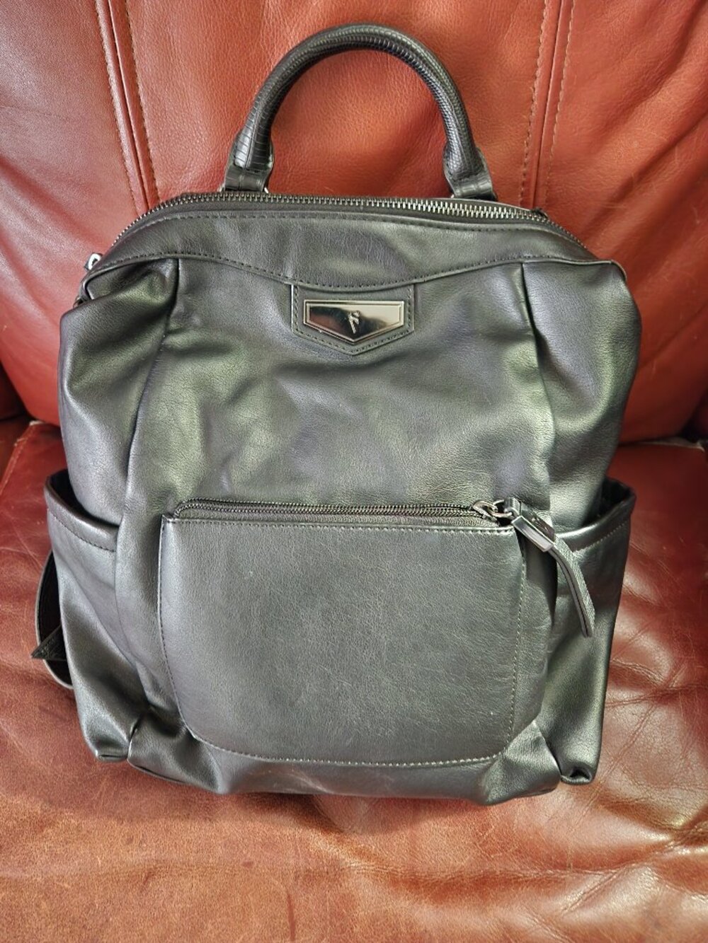 Black PU Leather Backpack